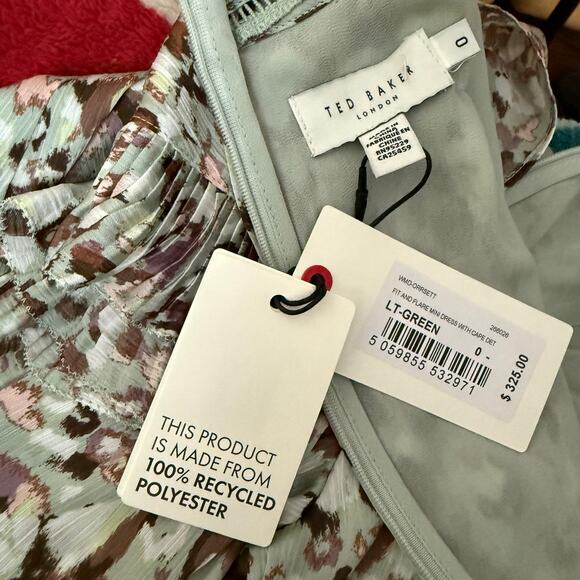 Ted Baker Orrsett Fit and Flare Mini ruffle cape Dress green US size 2 (size 0) - Picture 5 of 16